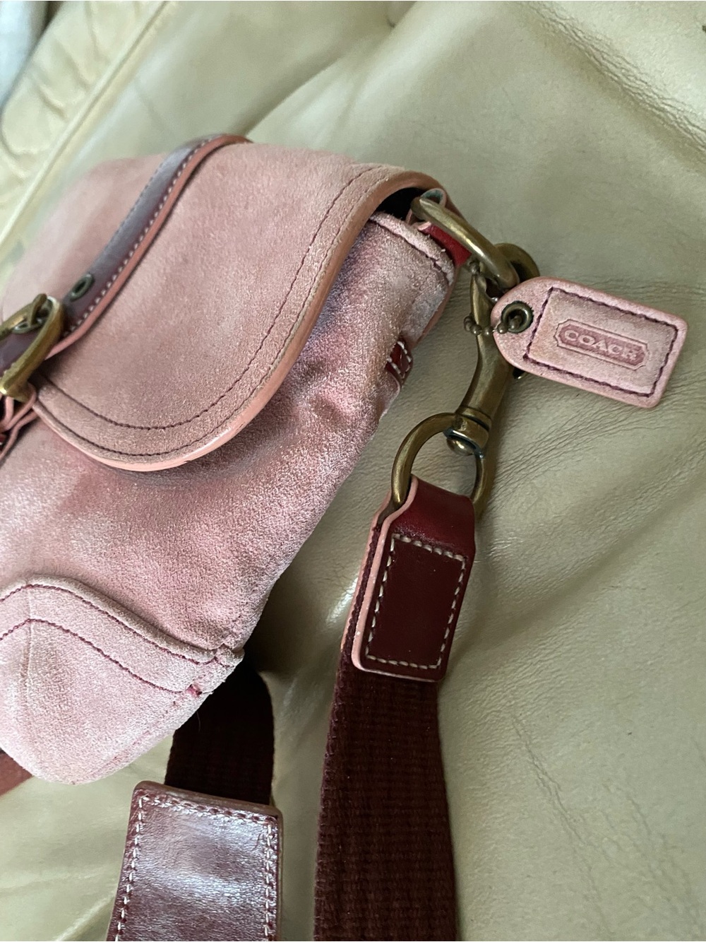 SALE! Authentic Coach Soho Pink Suede Crossbody Wide Strap Flap Leather - Picture 12 of 16